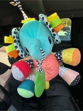 Infantino Teal & Coral Plush Activity Elephant with Multicolor Accents